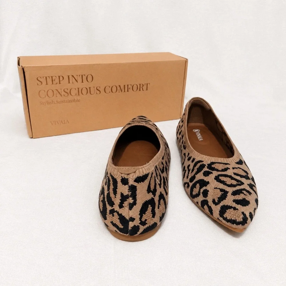 VIVAIA Aria 5º Pointed-Toe Knit Flats Dark Leopard | EU 40.5 / US 9-9.5